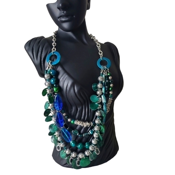 Art Glass, Beads & Silver Wire Gypsy Style 4 Graduating Strand Necklace - Picture 1 of 7